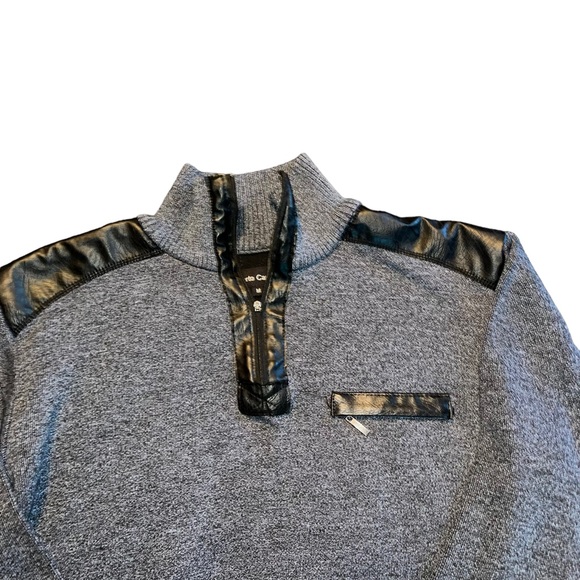 Vintage Alberto Cardinali Men’s Sweater Faux Leather Shoulder Detail Size M Gray - Picture 2 of 6